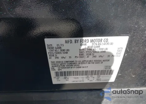 2015 Ford Explorer Limited из США, поврежденный, VIN 1FM5K8F81FGB81617